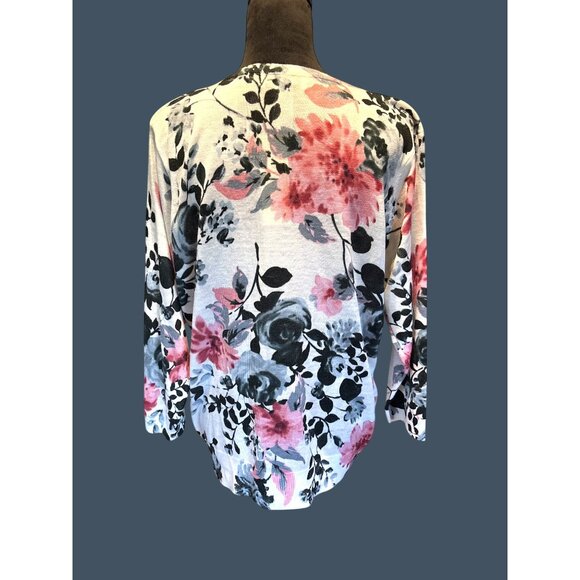 Rebecca Malone Womns XL Floral Zip Front Lightweight Cardigan Sweater Career NWT - Picture 2 of 7